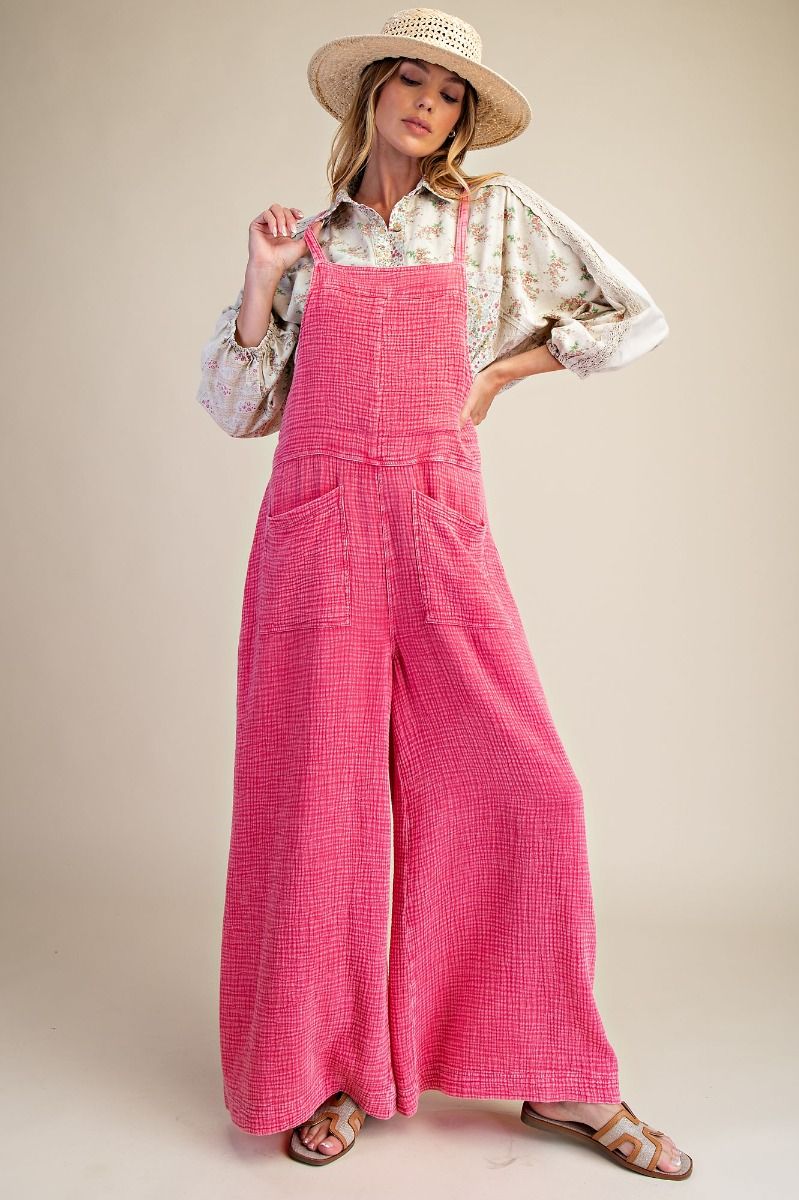 Bubble Gum Pink Washed Cotton Overalls