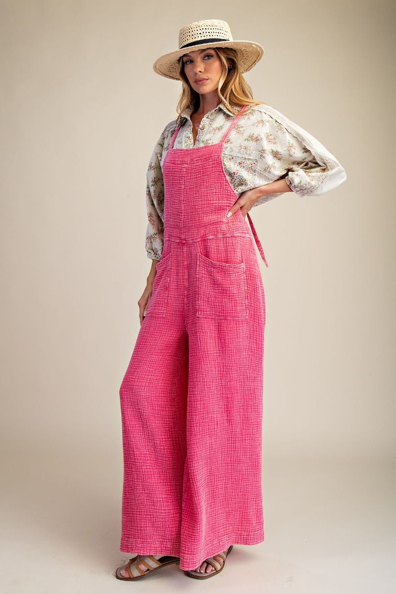 Bubble Gum Pink Washed Cotton Overalls