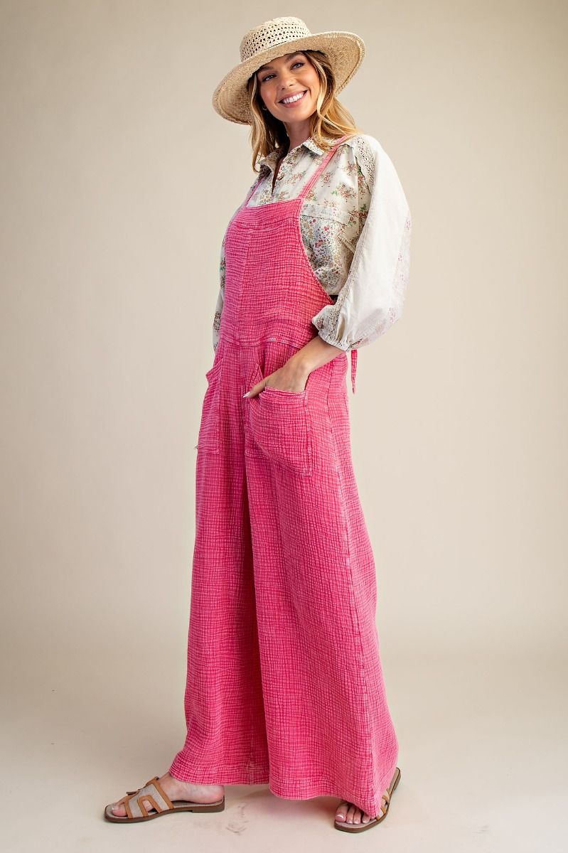 Bubble Gum Pink Washed Cotton Overalls