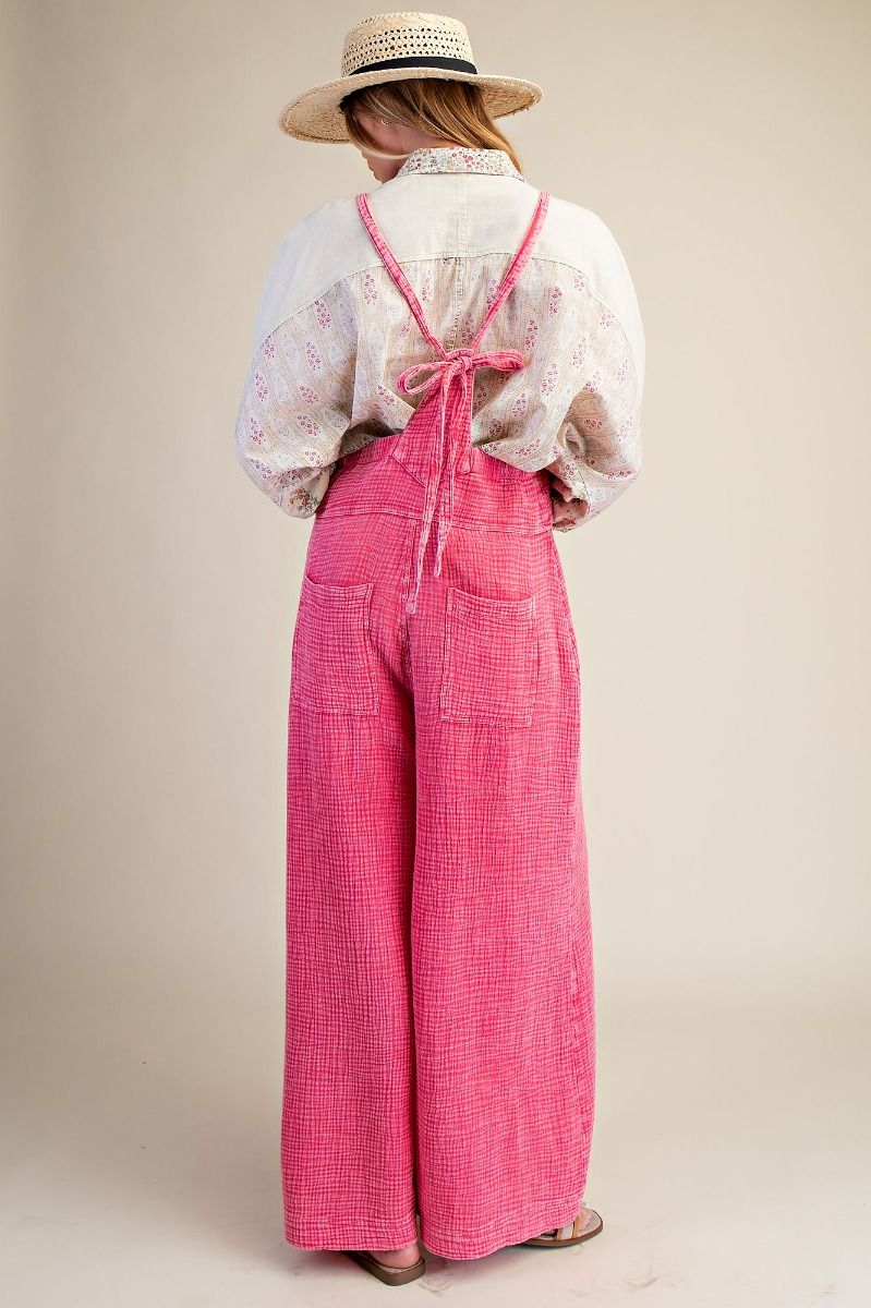Bubble Gum Pink Washed Cotton Overalls