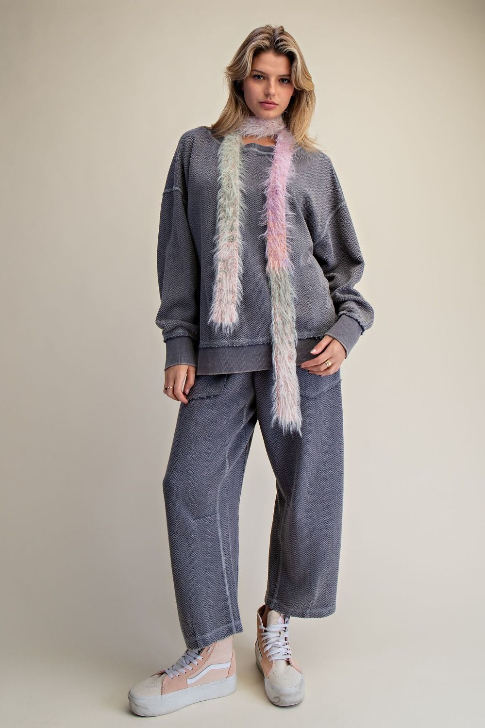 Smoke Blue Washed Loose Pullover (part of a set)