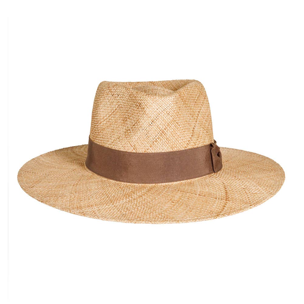 Woven Safari Straw Teardrop Fedora Hat - Style Sorento: Tan / S/M