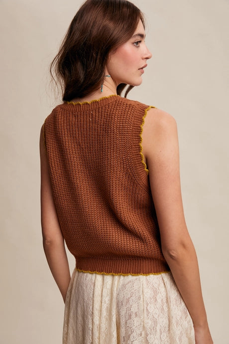 Brown Bow-Tie Floral Knit Vest