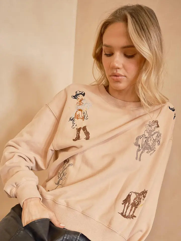 Western Motif Embroidered Sweatshirt