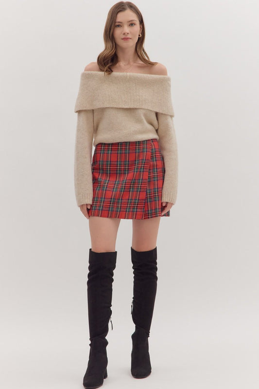 Red Plaid Wrap Skort