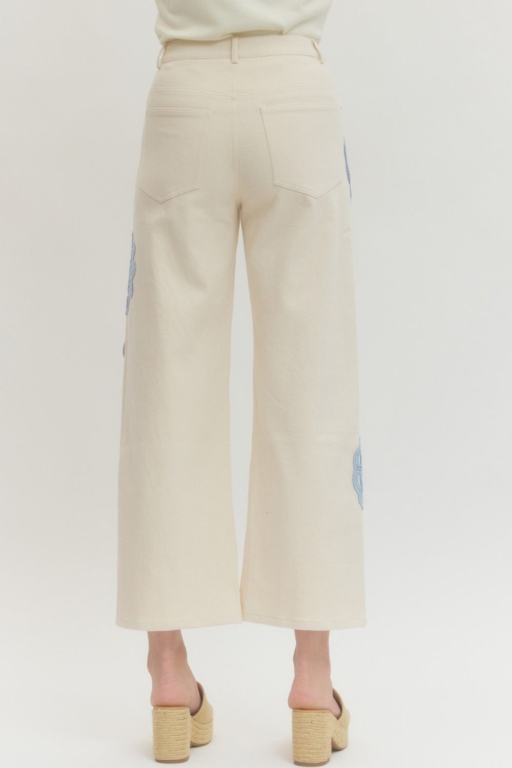 Cream Pants with Blue Lace Details