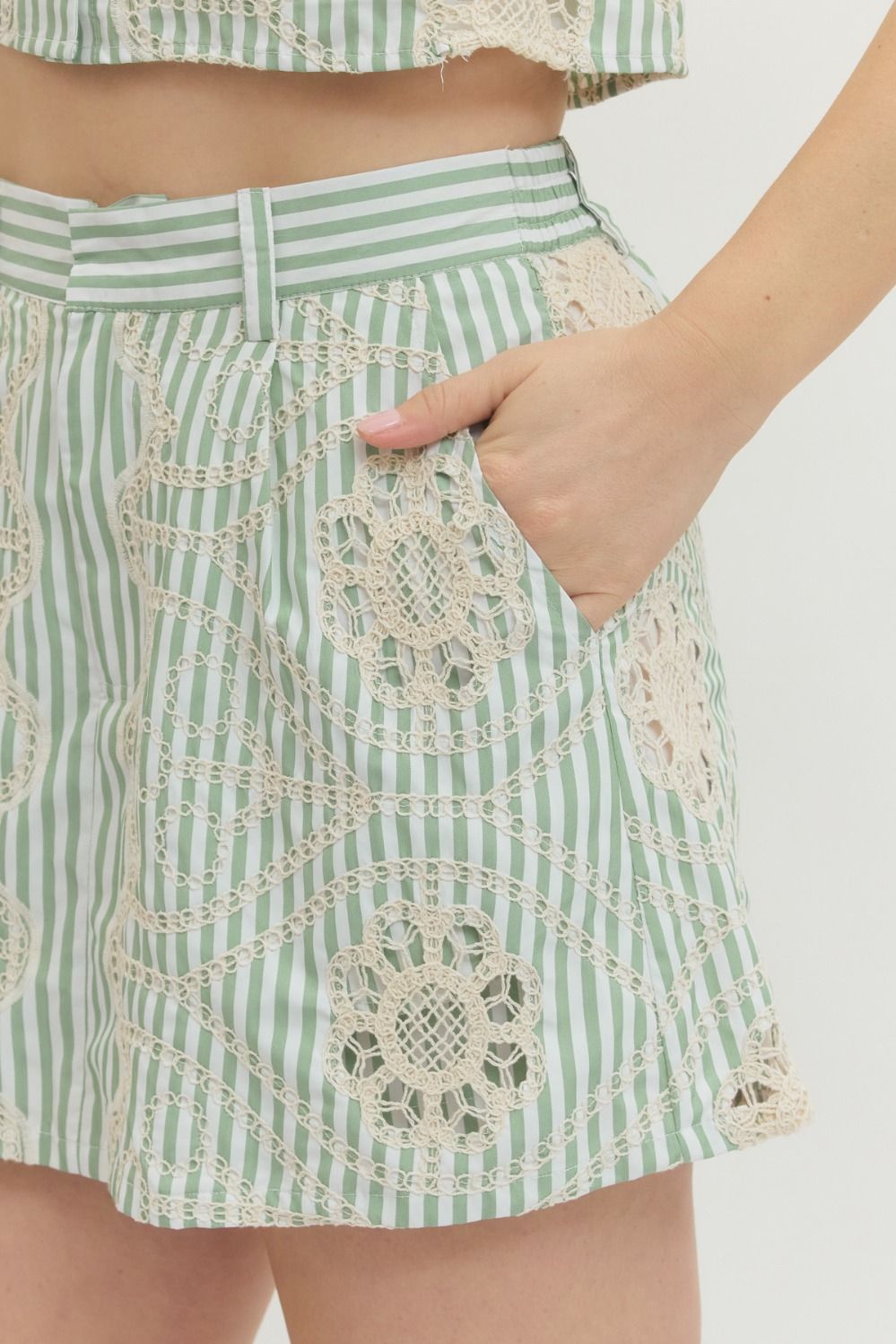 Green Striped Lace Skort