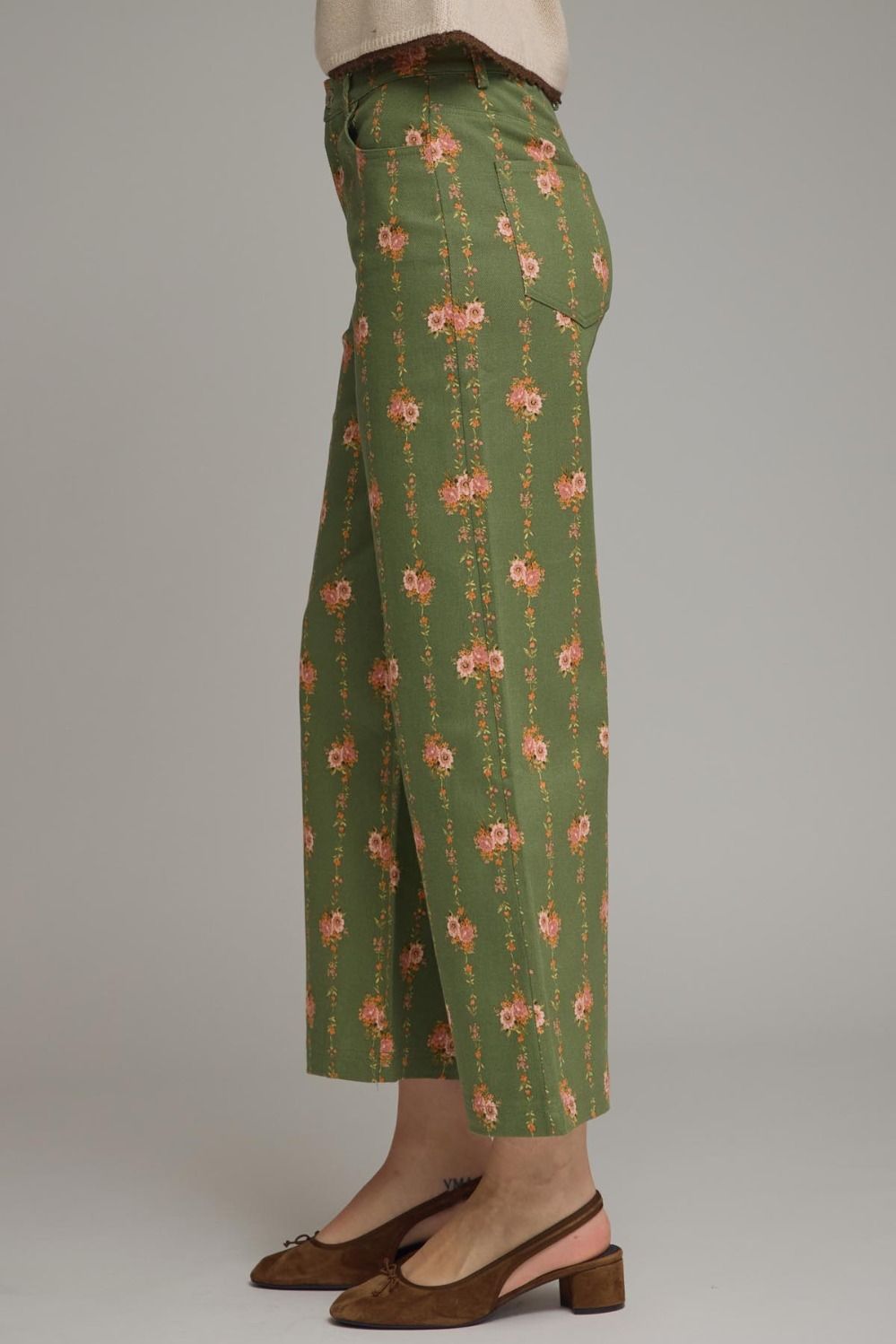 Olive Floral Wide Leg Pants