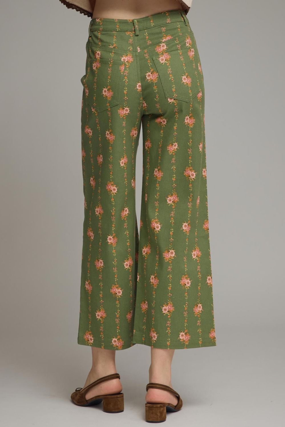 Olive Floral Wide Leg Pants