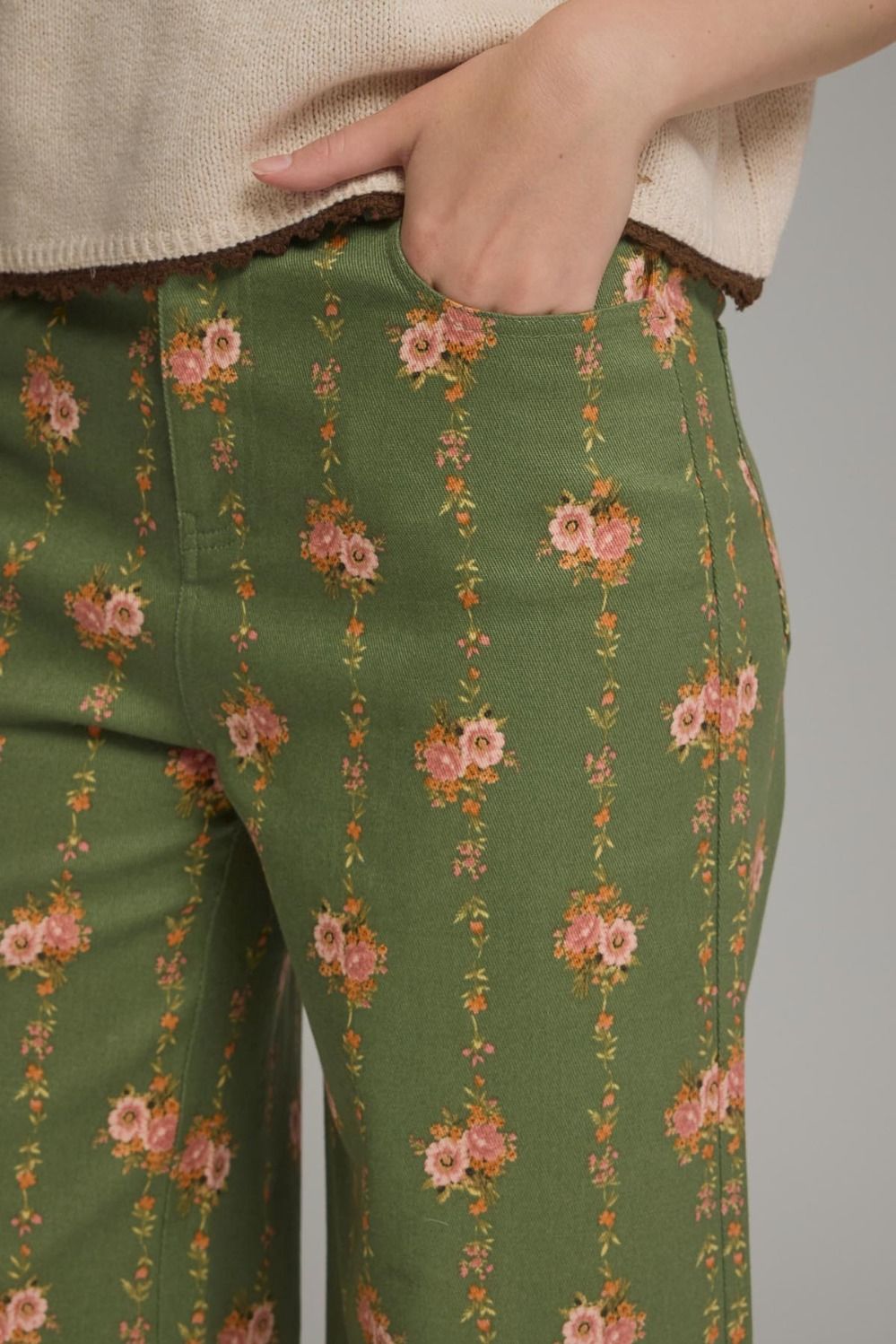Olive Floral Wide Leg Pants
