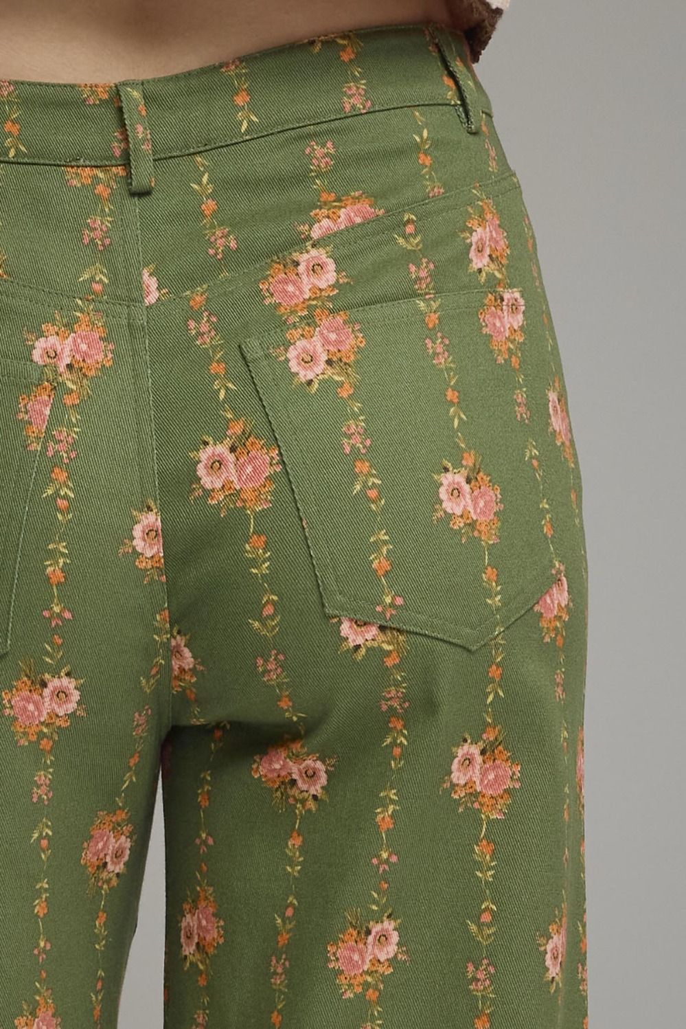 Olive Floral Wide Leg Pants