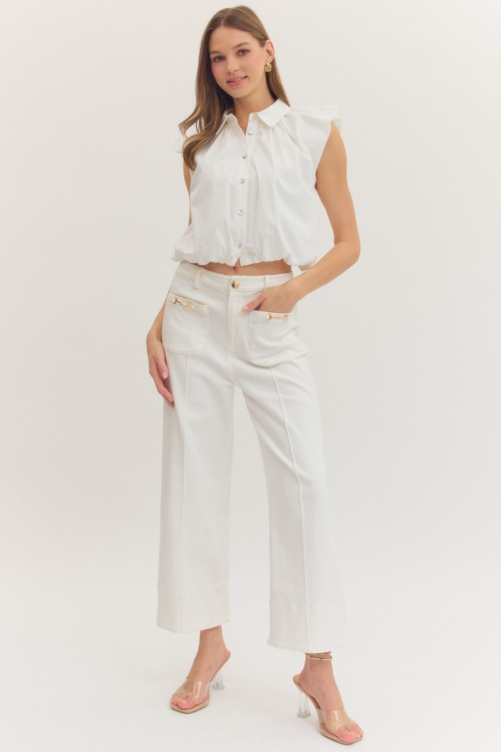 Horse Bit Off White Wide Leg Pants
