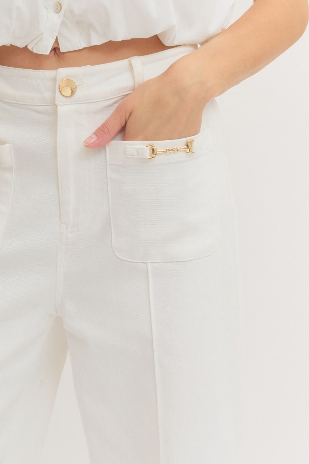 Horse Bit Off White Wide Leg Pants