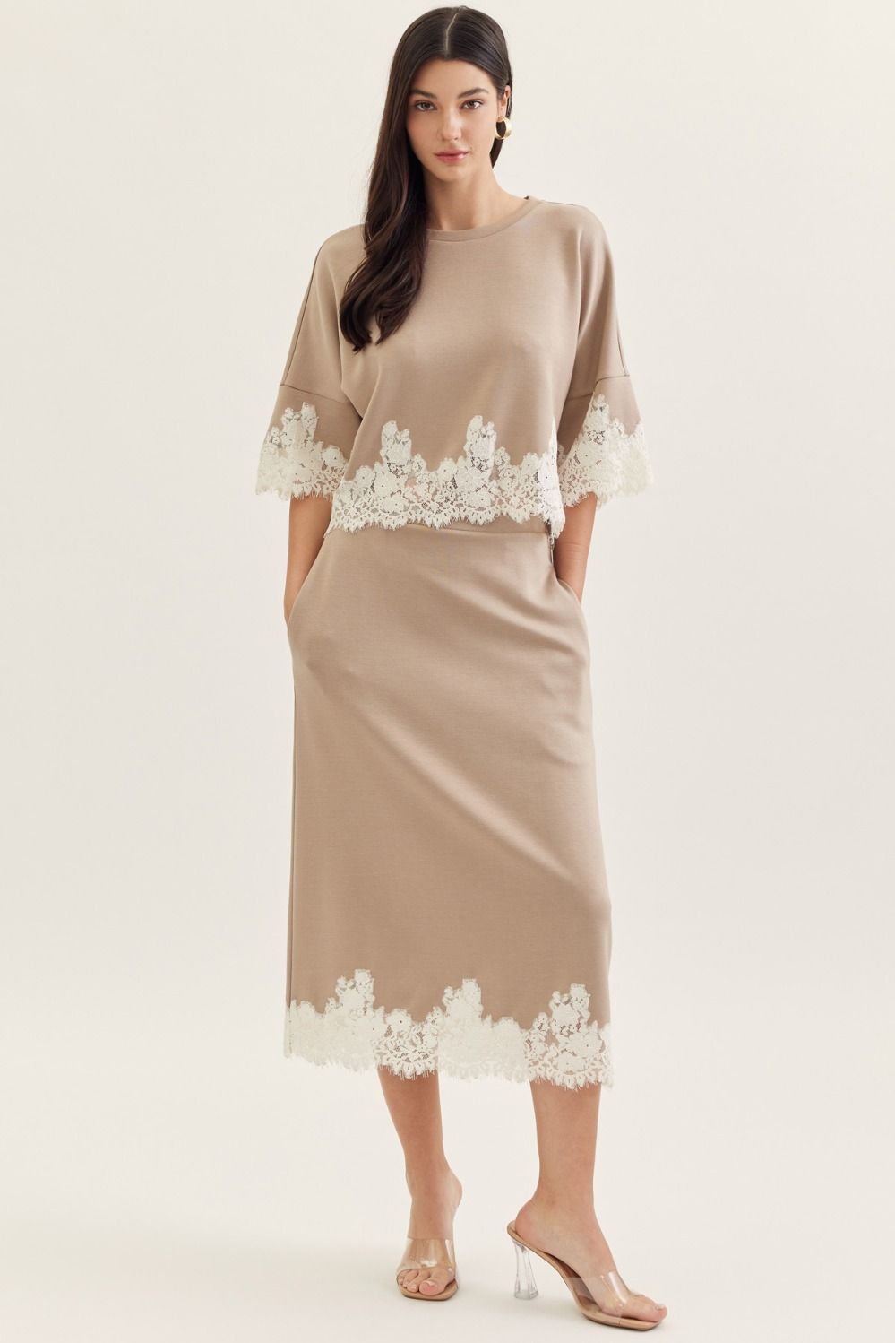 Almond Midi Skirt with Lace (part of set)