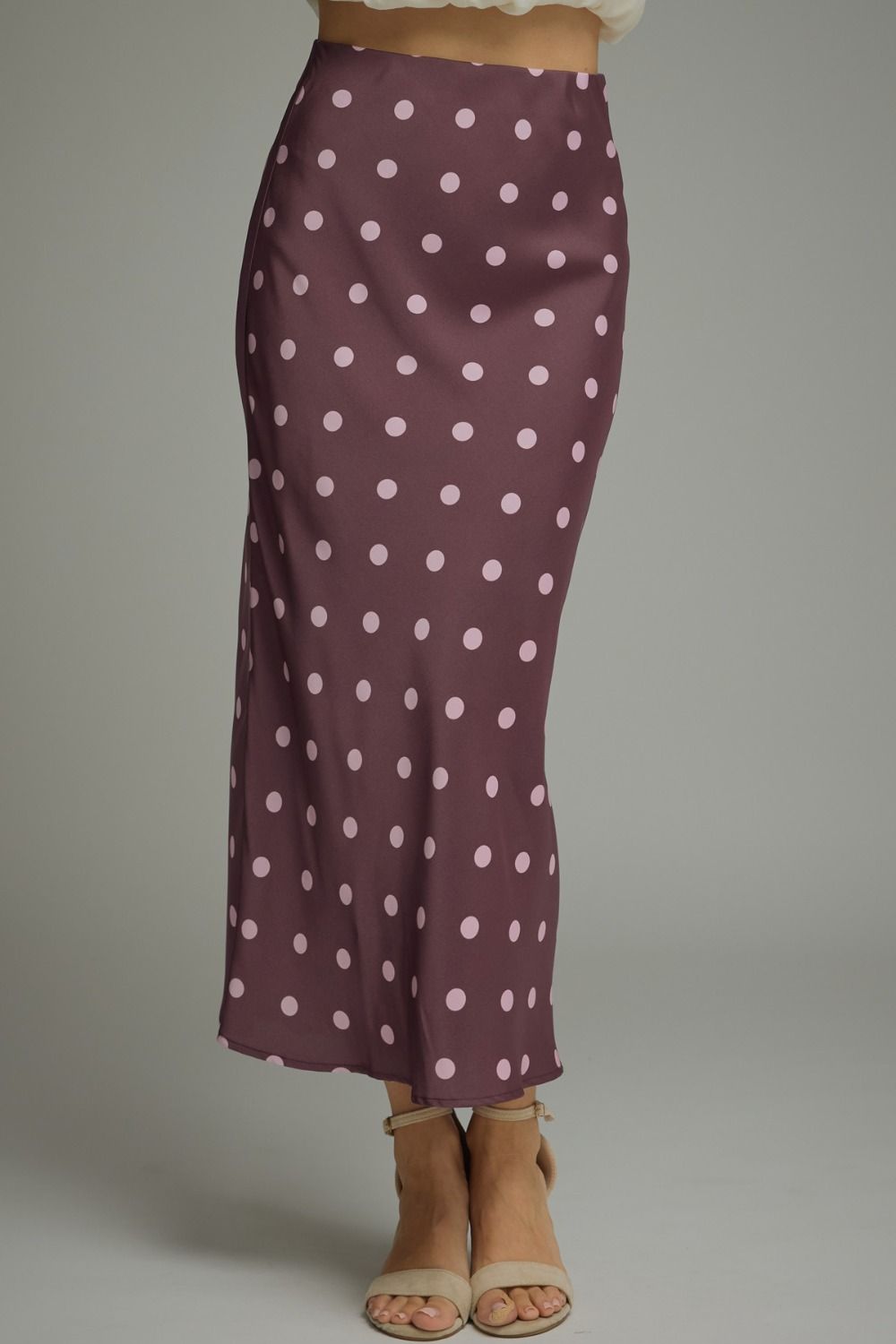 Plum Polka Dot Midi Skirt