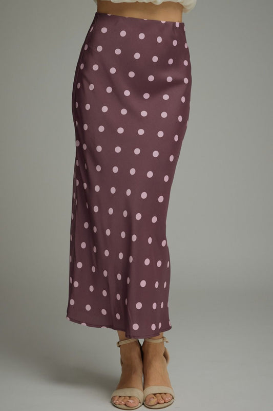 Plum Polka Dot Midi Skirt