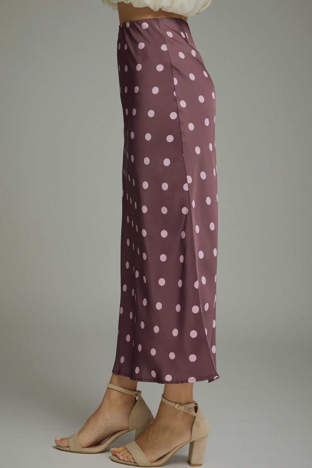 Plum Polka Dot Midi Skirt