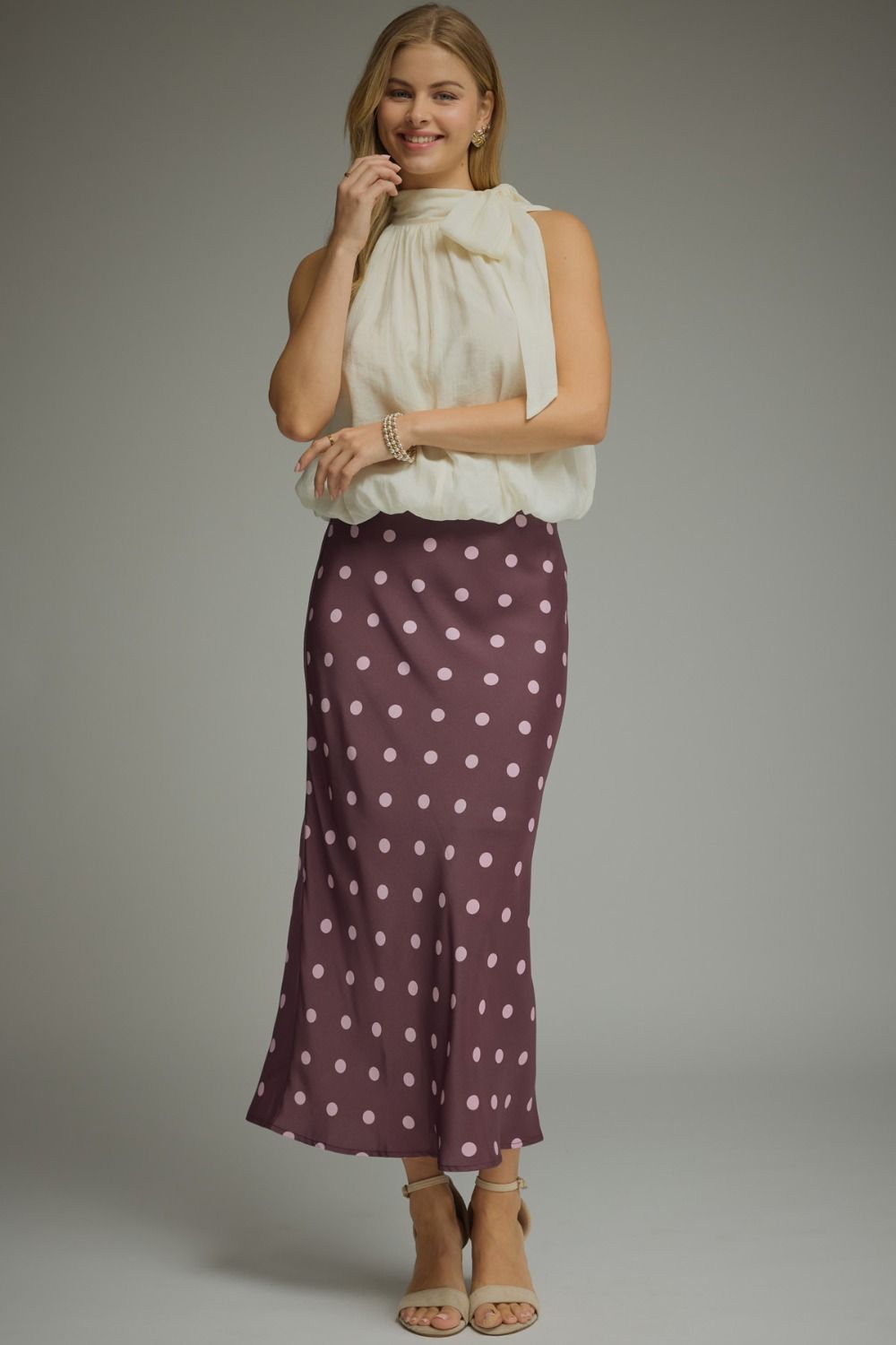 Plum Polka Dot Midi Skirt