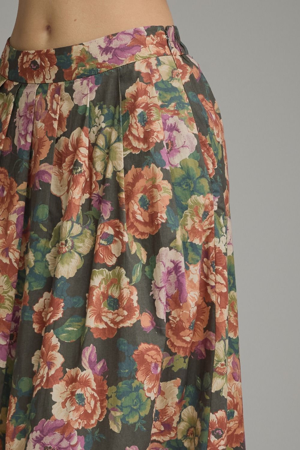 Burgundy and Pine Floral Midi Skirt