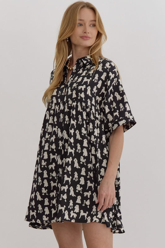 Poodle Parade Satin Mini Dress