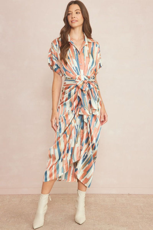 Sunset Strokes Satin Midi Dress