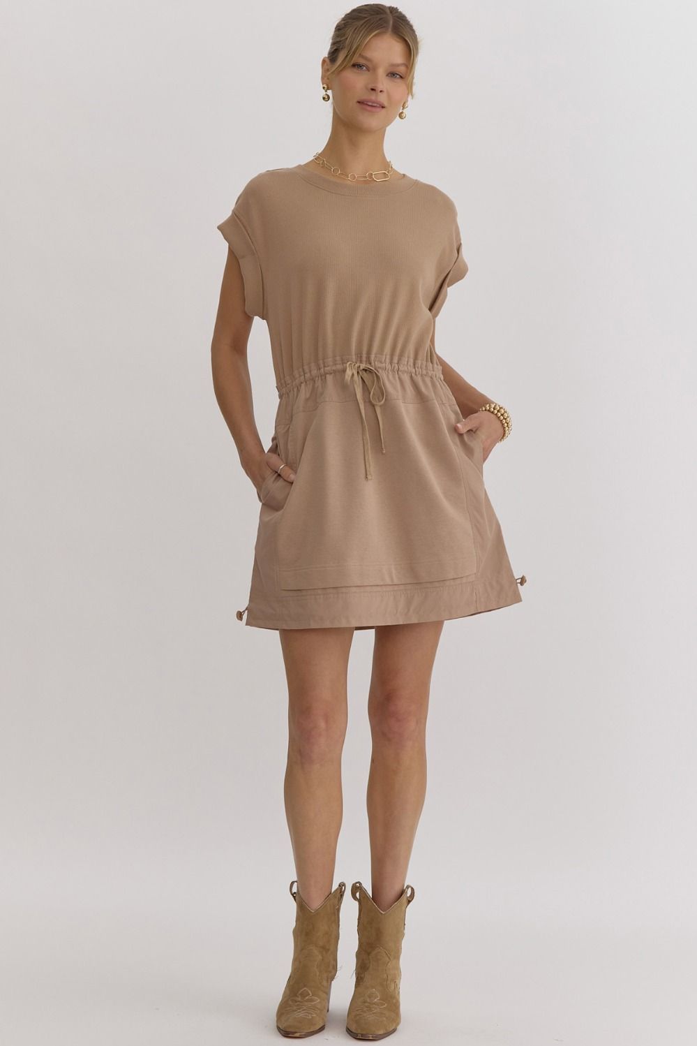 Tan Drawstring Dress
