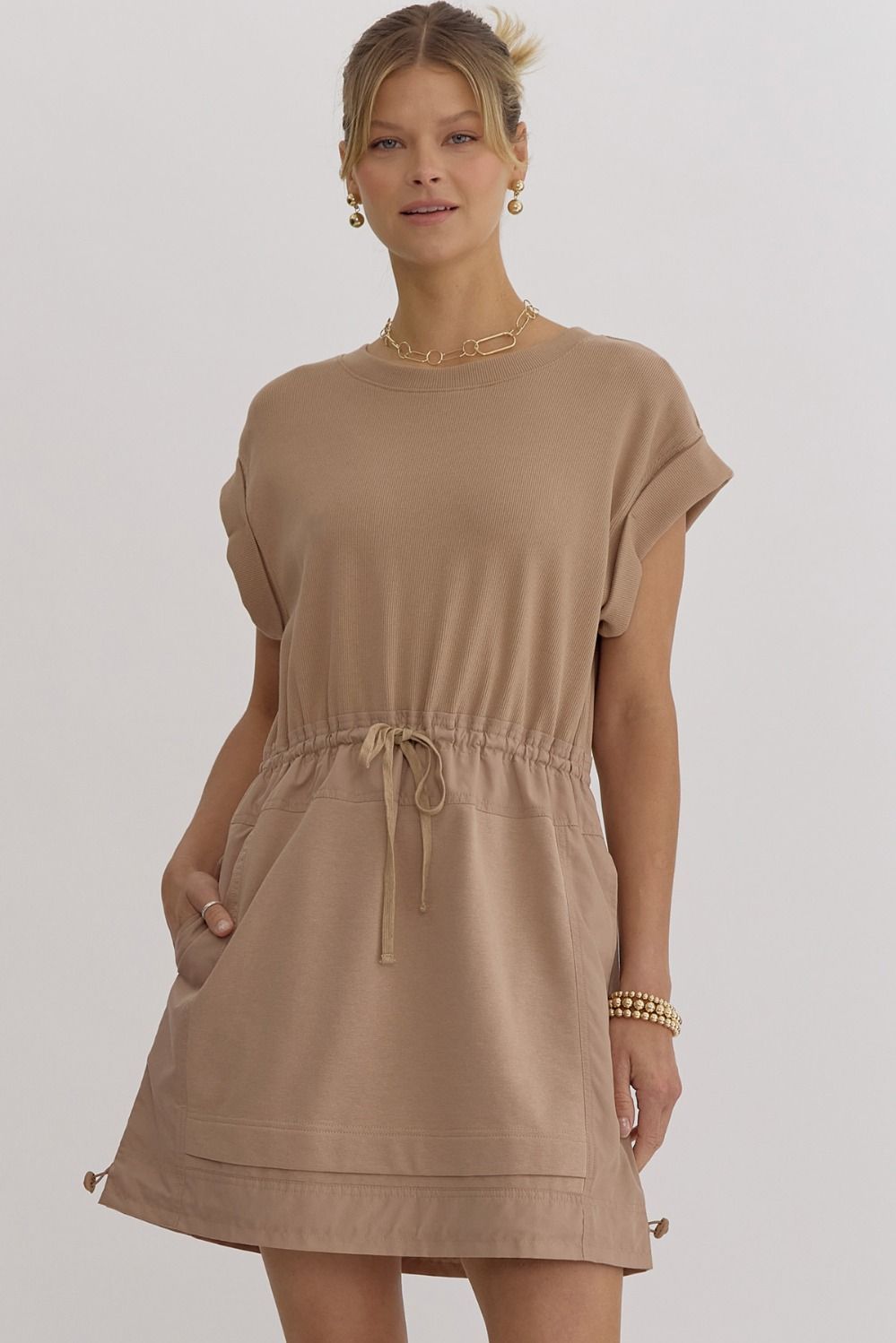 Tan Drawstring Dress