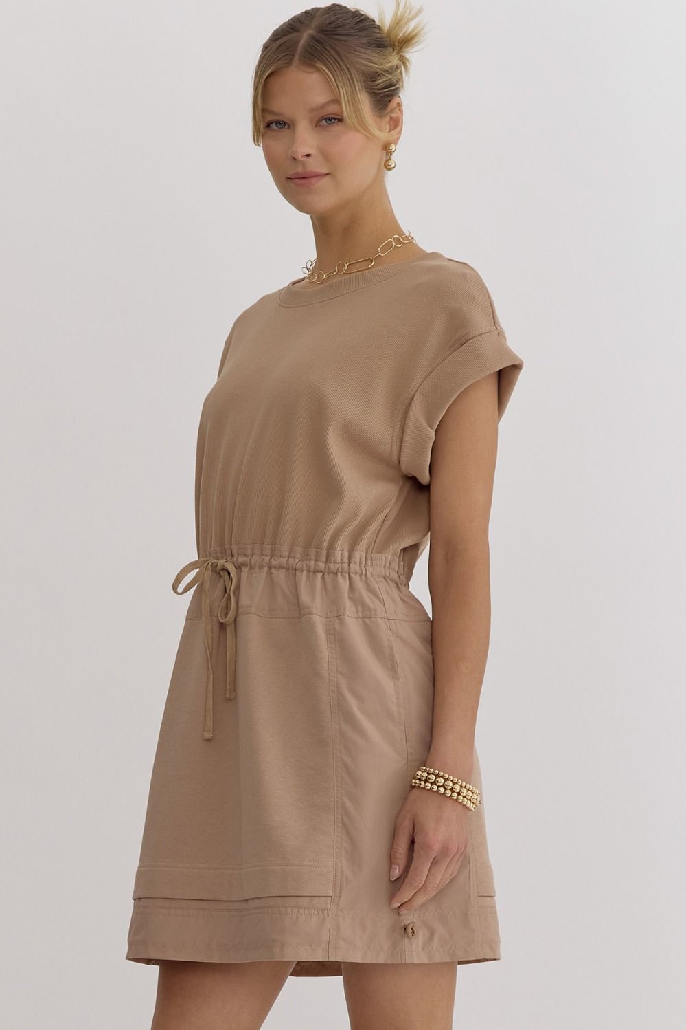 Tan Drawstring Dress