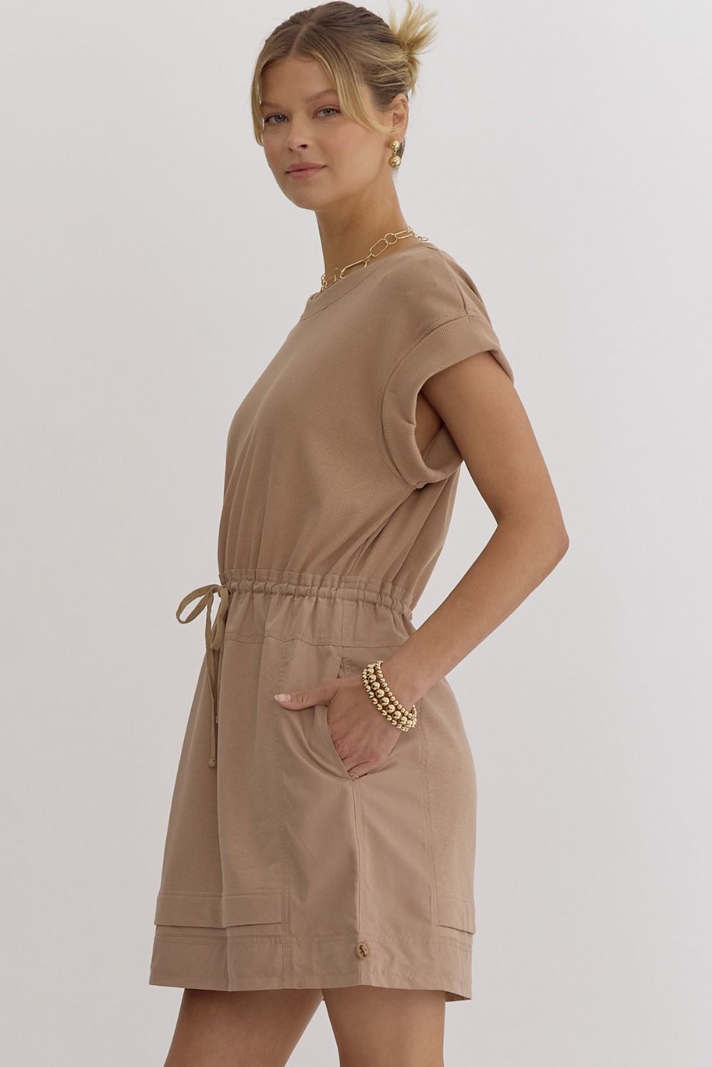 Tan Drawstring Dress