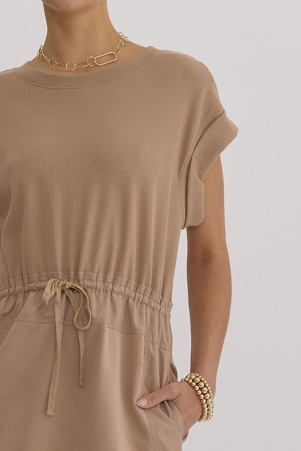 Tan Drawstring Dress