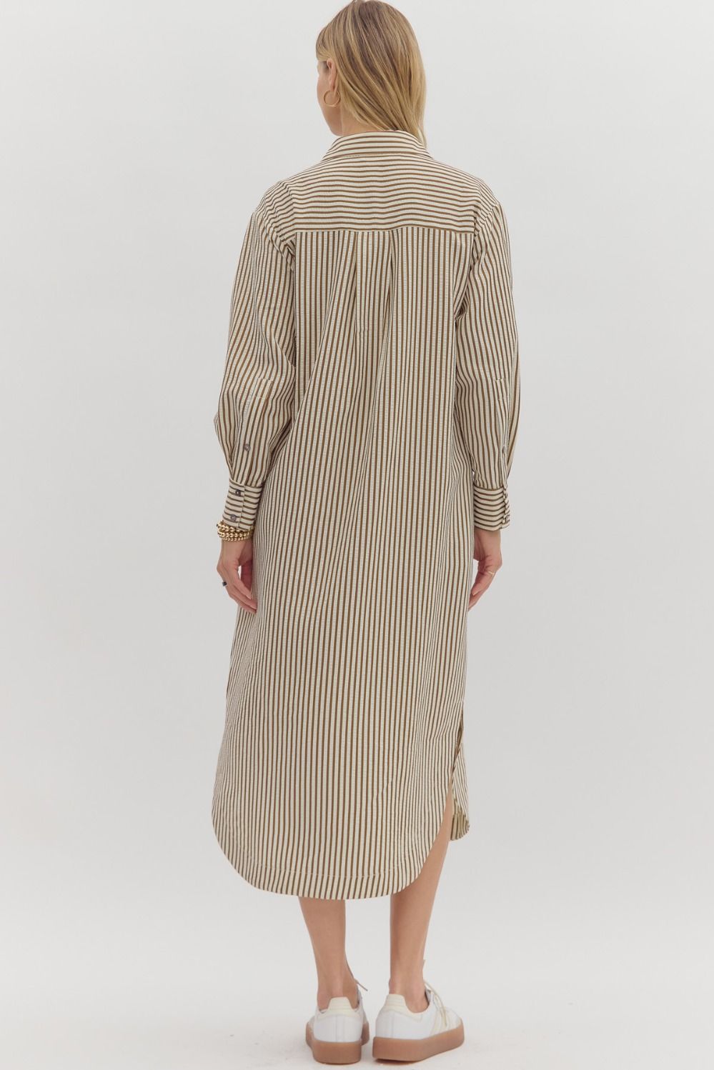 Camel Stripe Shirt Dress