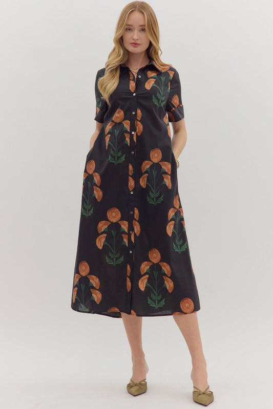 Black Floral Midi Dress