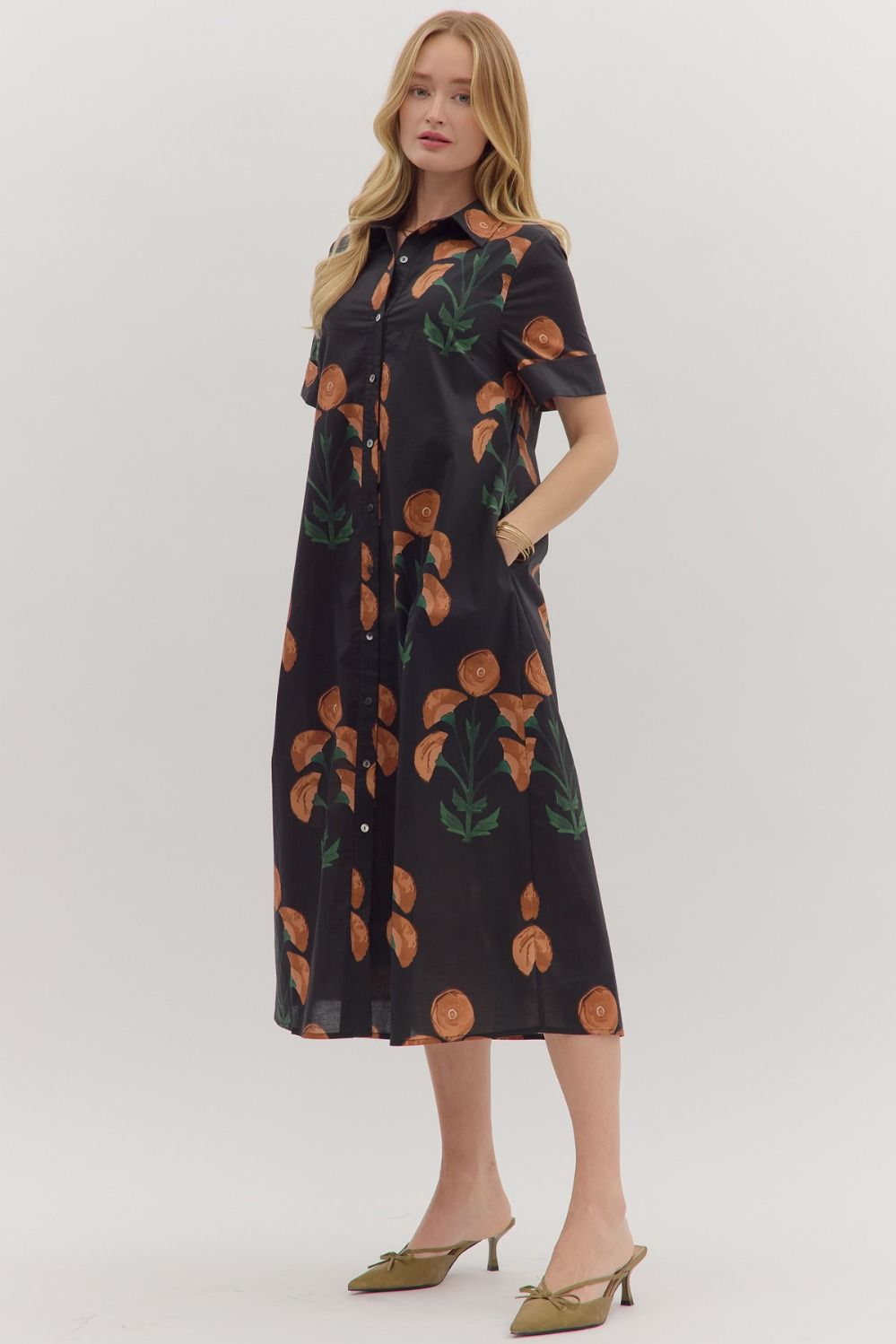 Black Floral Midi Dress