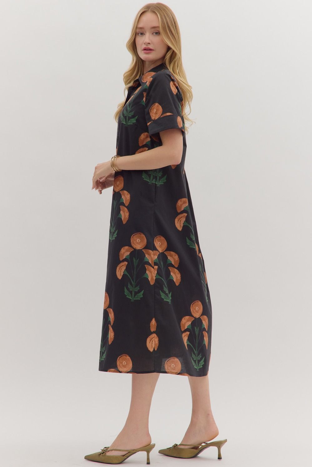 Black Floral Midi Dress