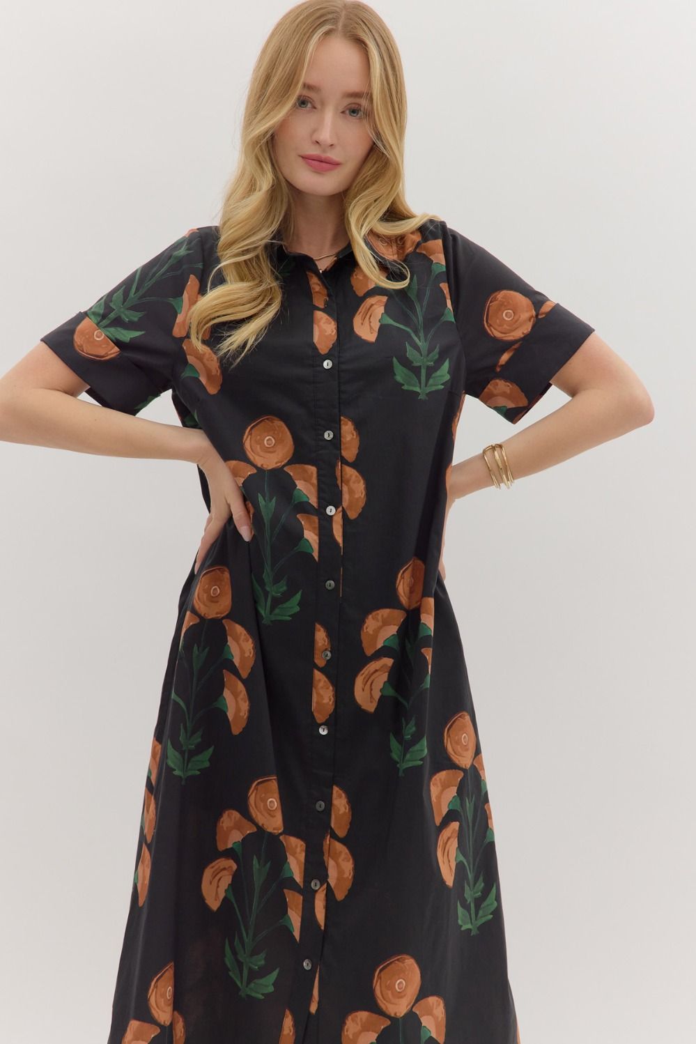 Black Floral Midi Dress