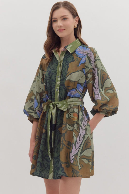 Botanical Print Mini Dress