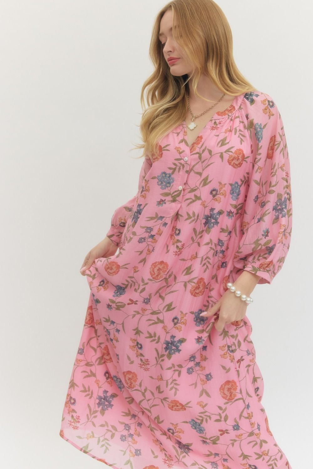 Pink Floral Flowy Dress