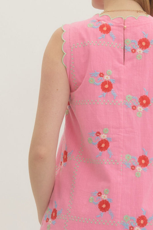 Blossom Embroidered Scallop Trim Mini Dress