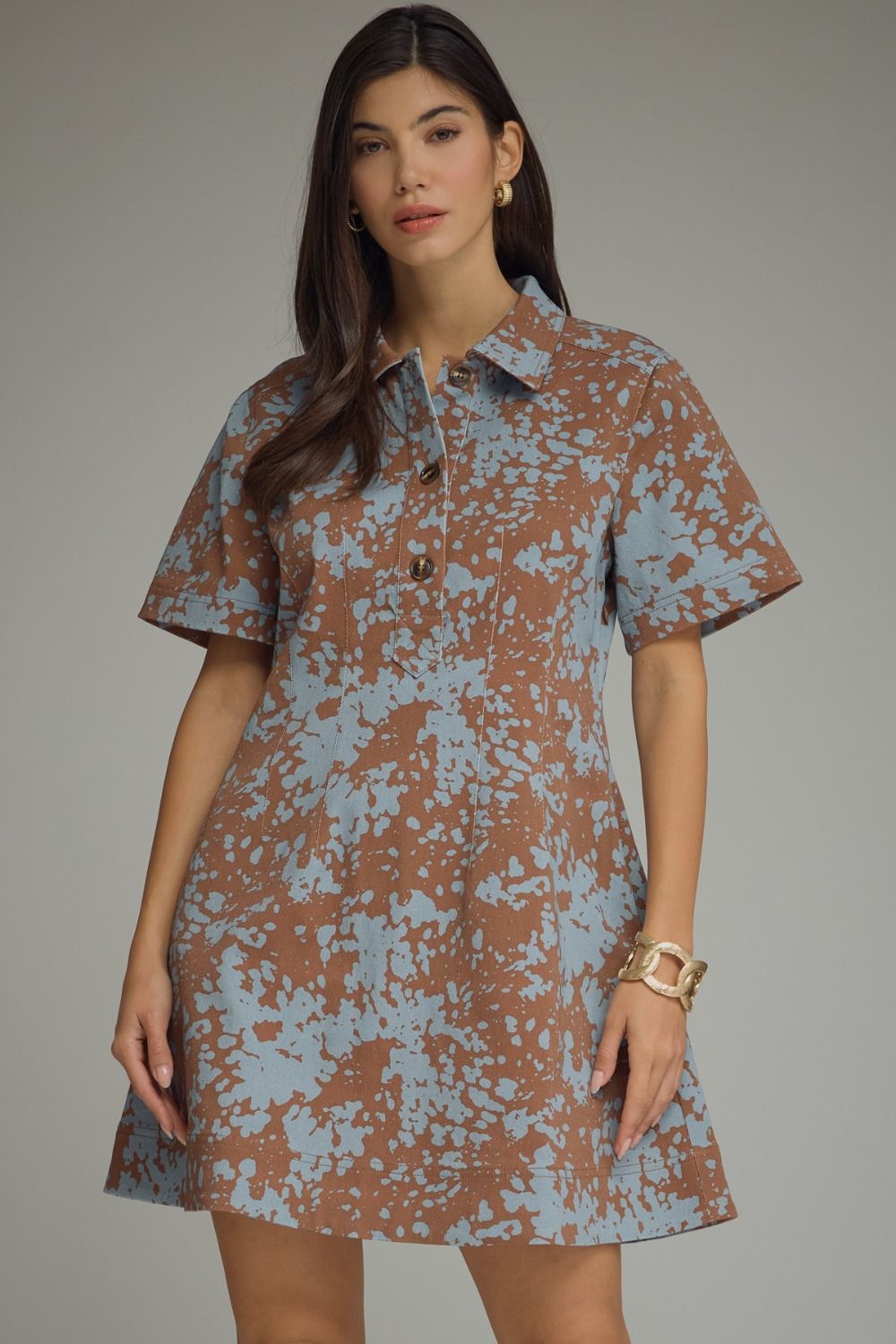 Blue and Brown Denim Dress