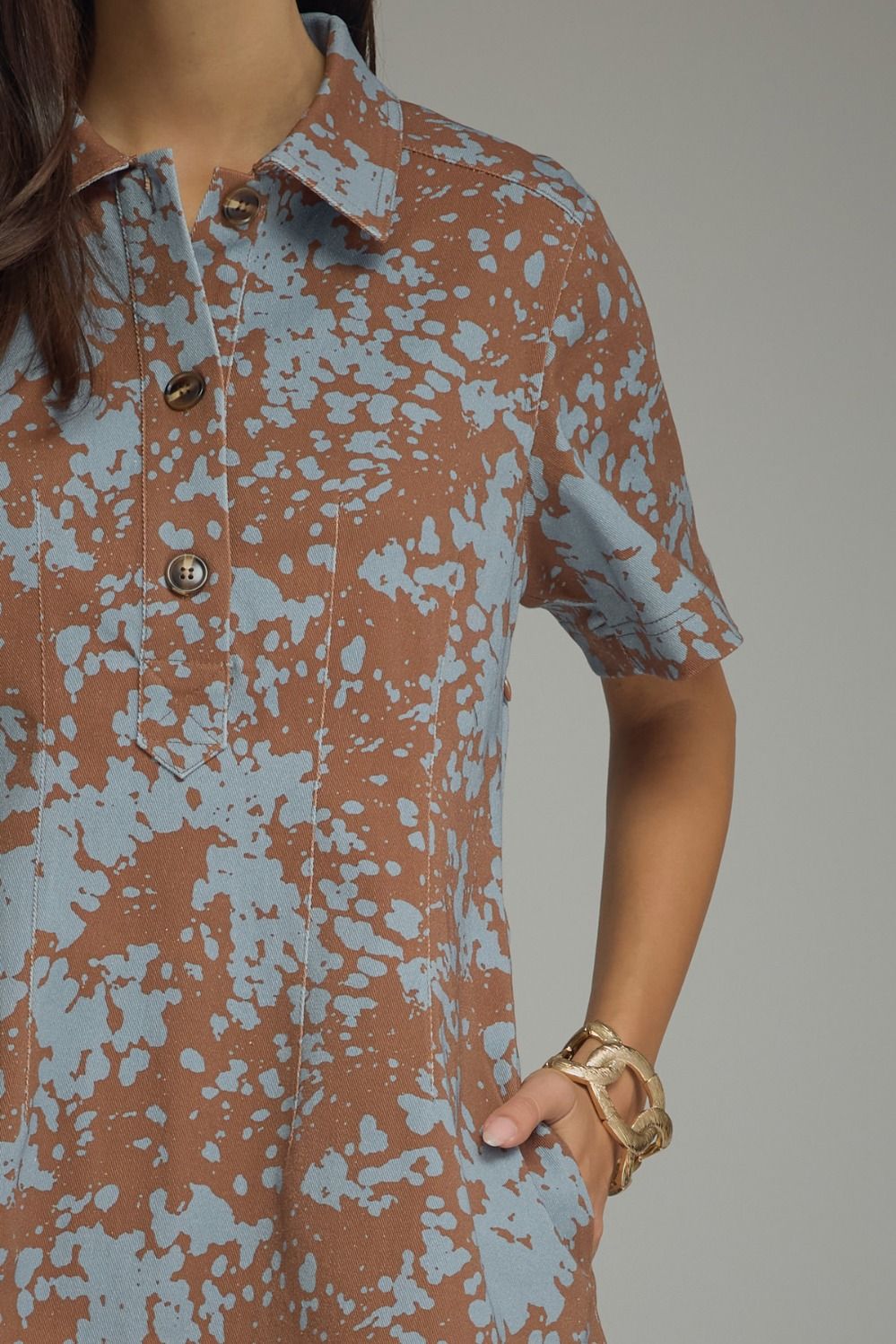 Blue and Brown Denim Dress