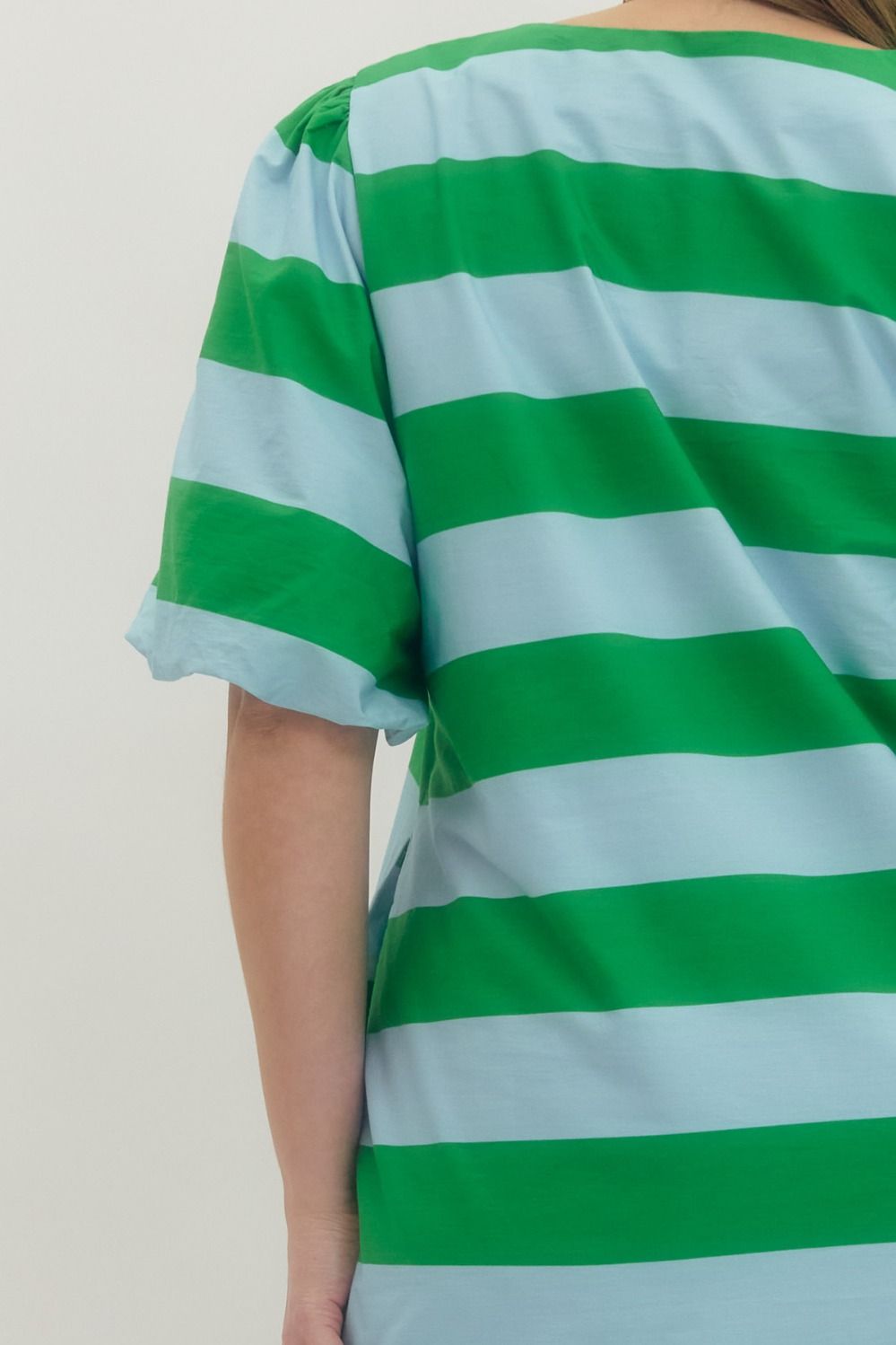 Green Stripe Dress with Bubble Sleeves