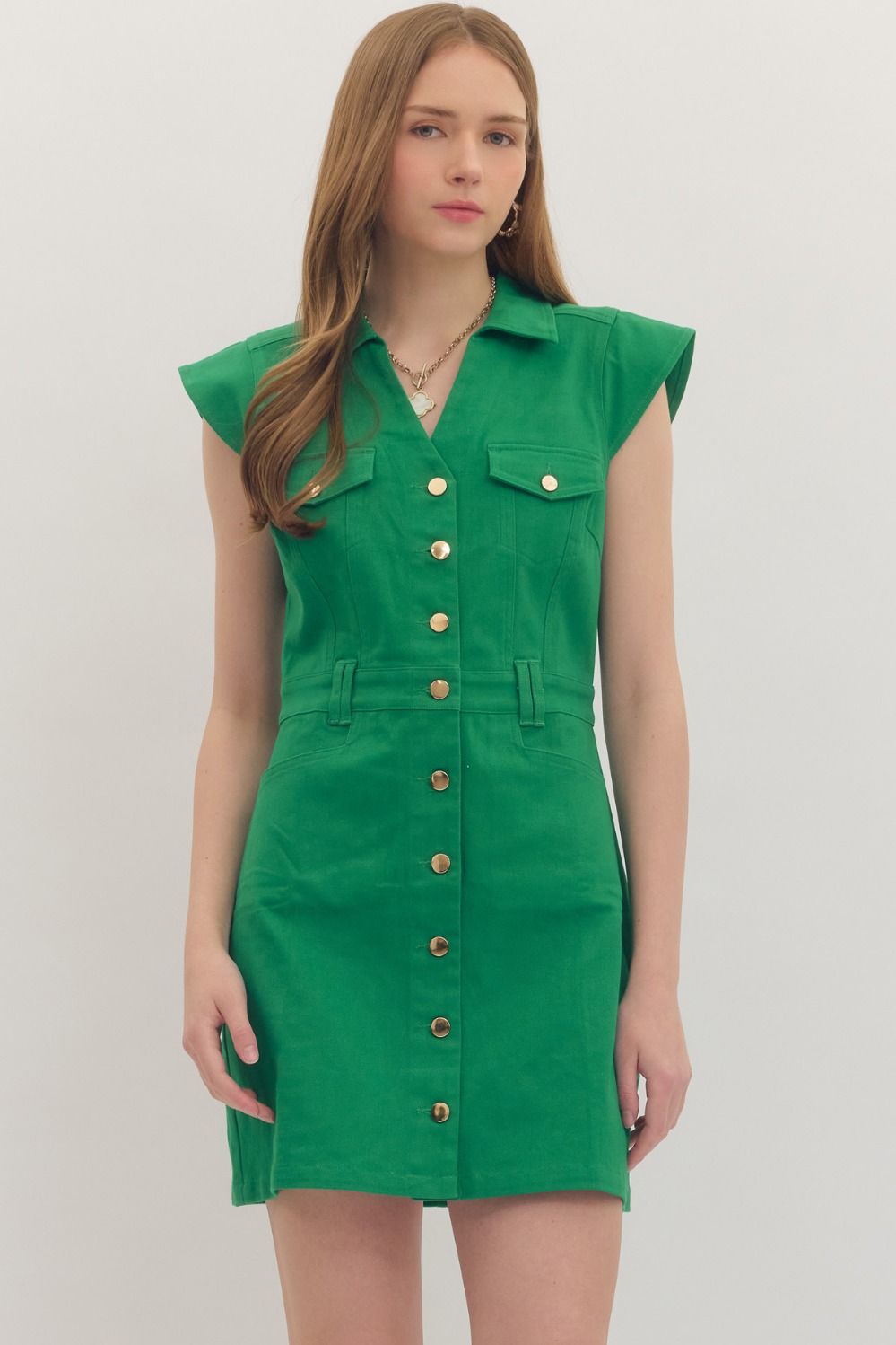 Green Button Up Mini Dress