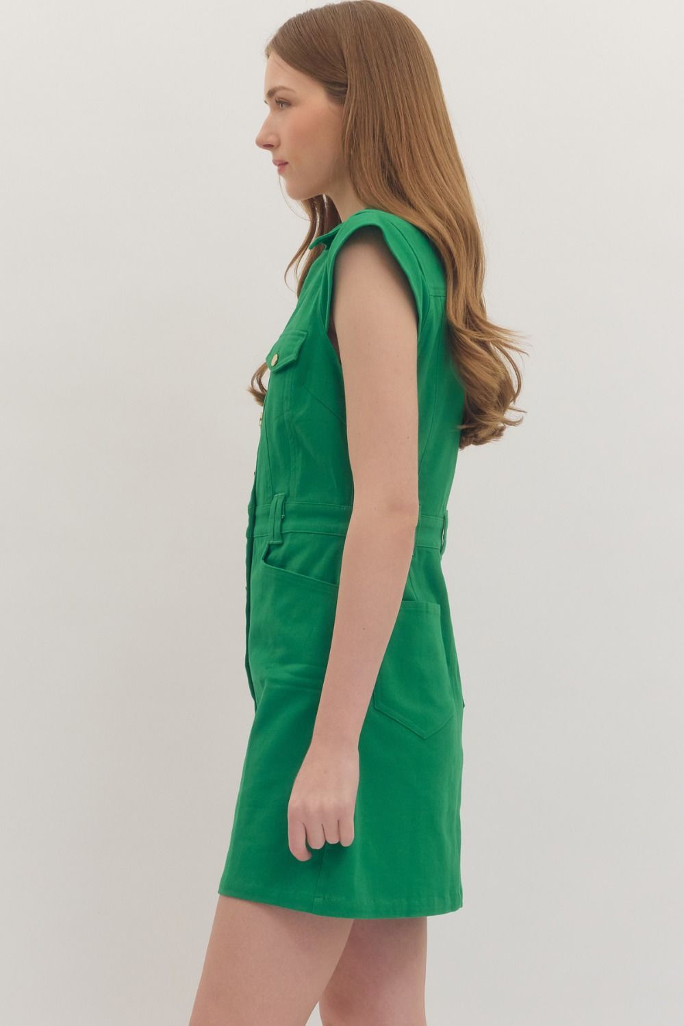 Green Button Up Mini Dress