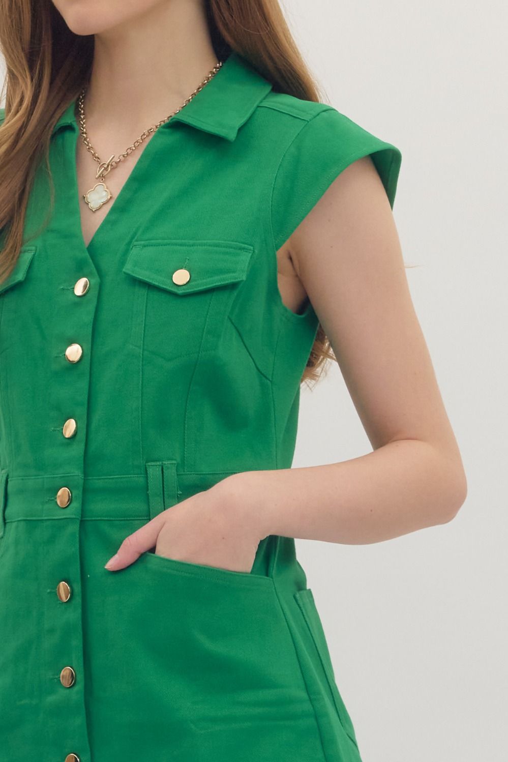 Green Button Up Mini Dress