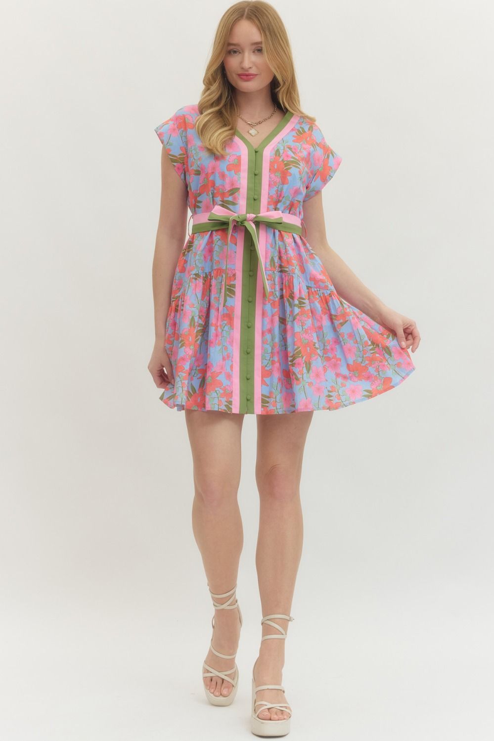 Floral Blue Line Mini Dress
