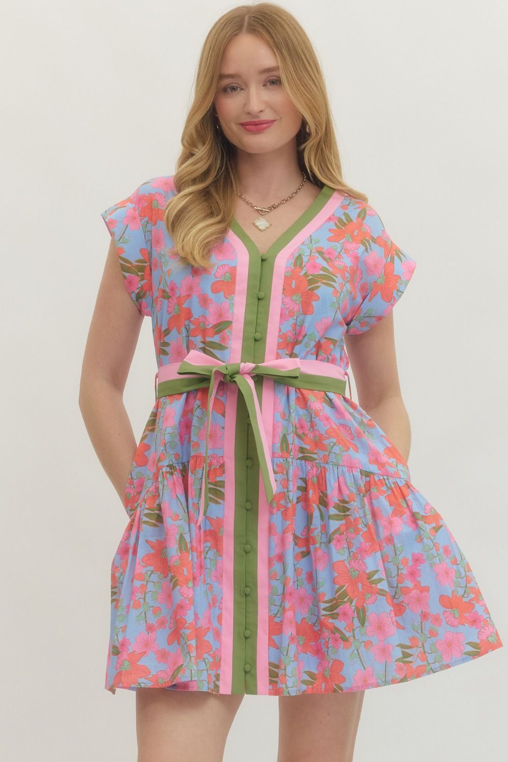 Floral Blue Line Mini Dress