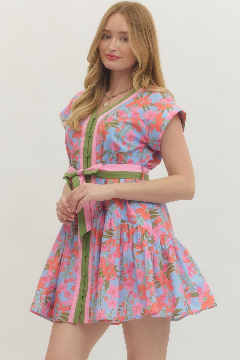 Floral Blue Line Mini Dress