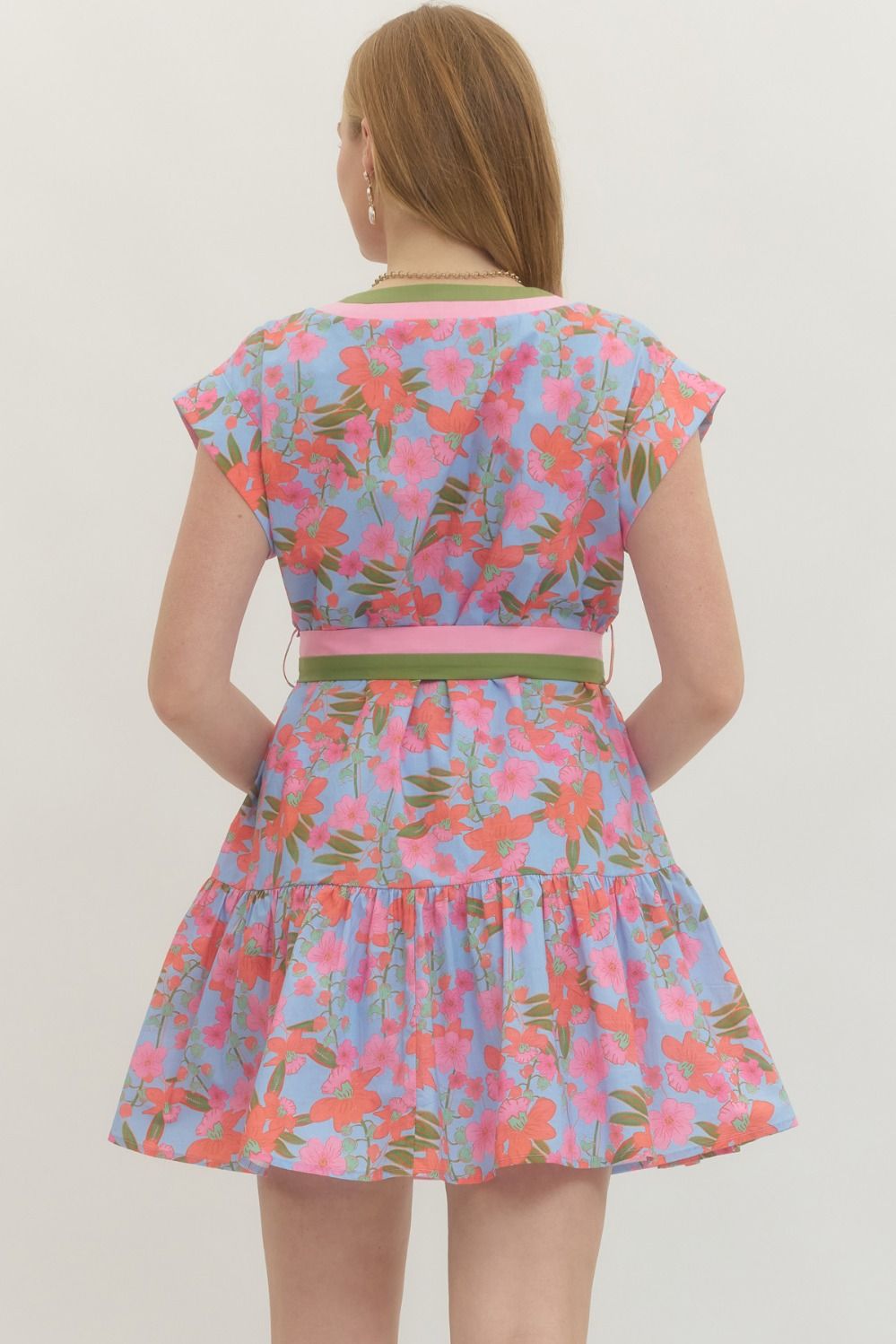 Floral Blue Line Mini Dress