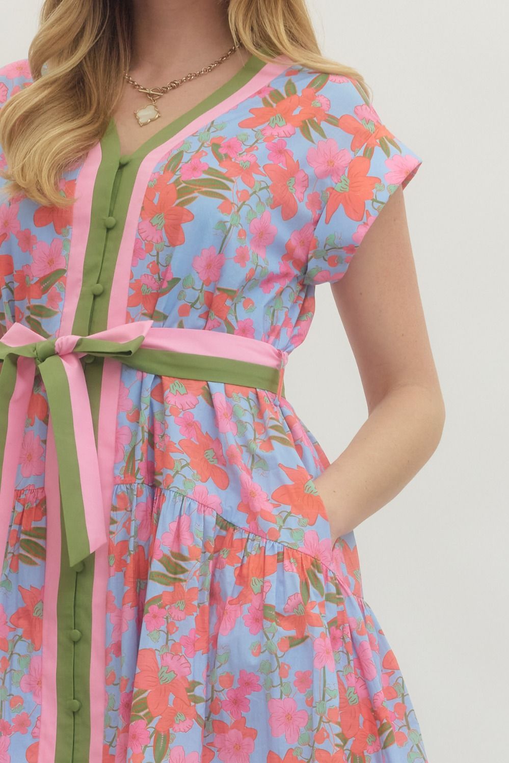 Floral Blue Line Mini Dress
