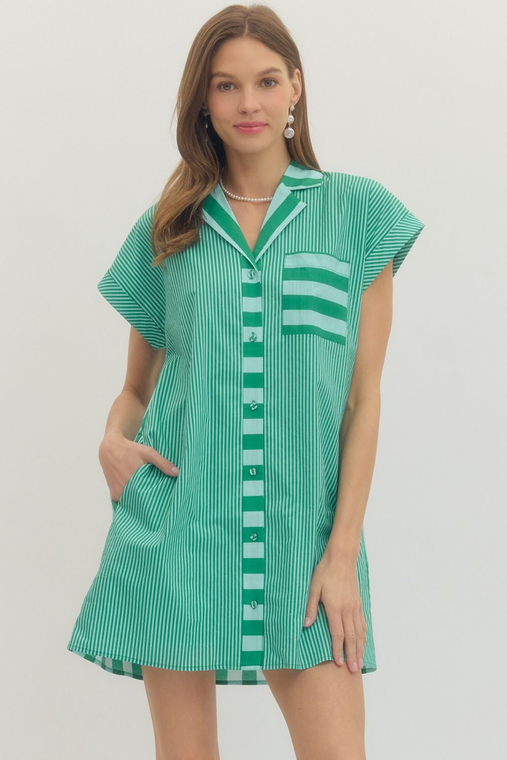 Green + Sky Blue Striped Dress